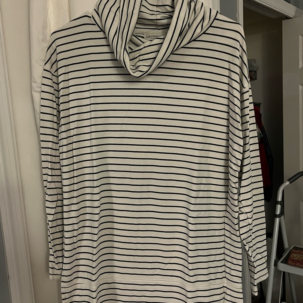 Liz Claiborne Black and White Striped Cowl Neck Top